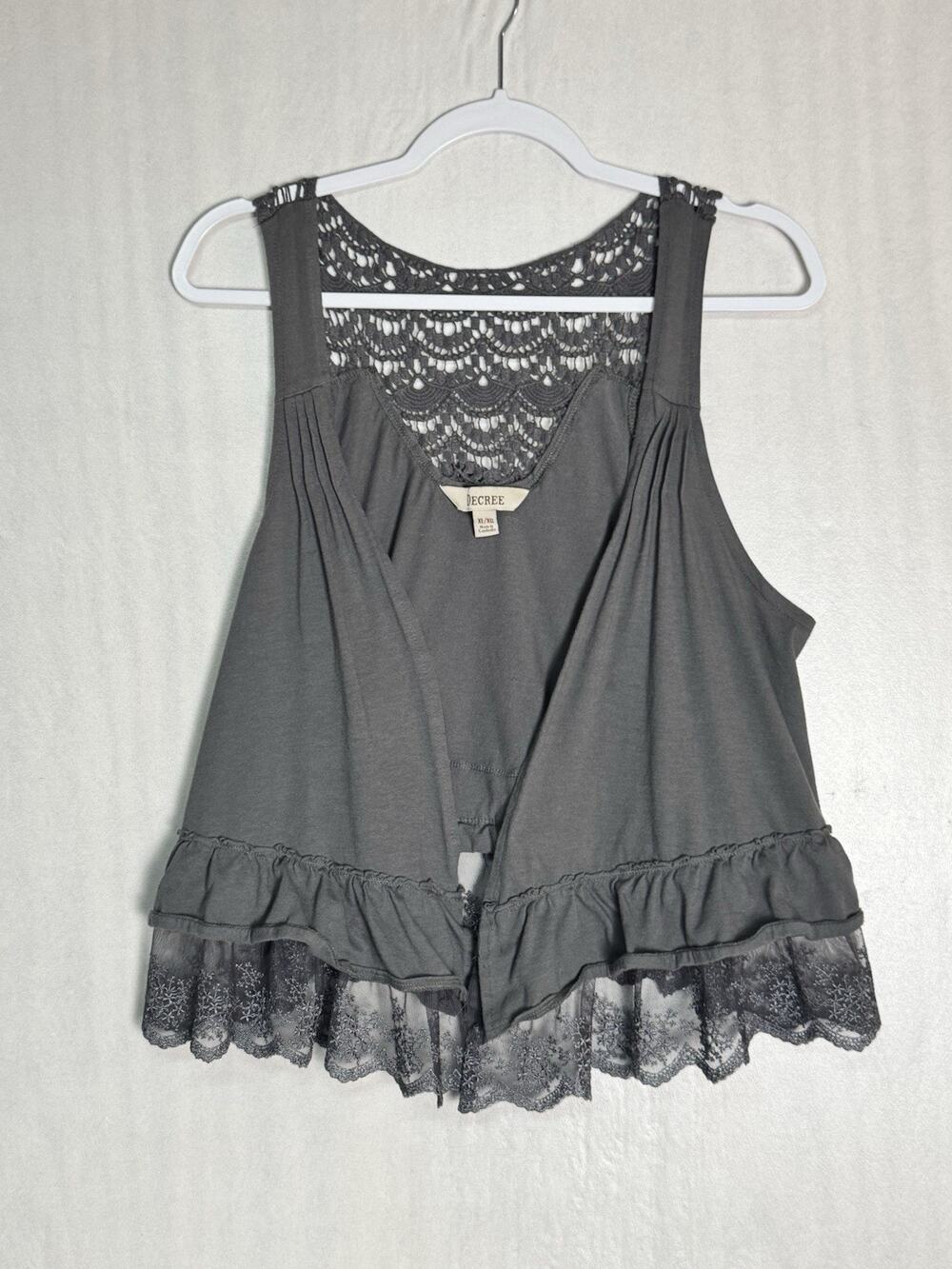 Decree Womens Boho Lace Crochet Vest Gray Open Front Flowy Fairy Grunge Layer XL